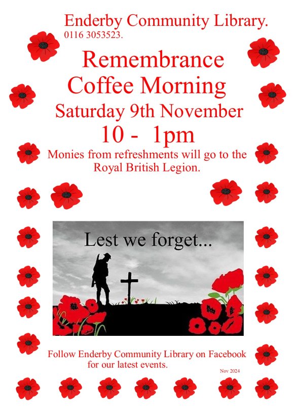 Remembrance Coffee Morning, Saturday 9th November 2024, 10am - 1pm.