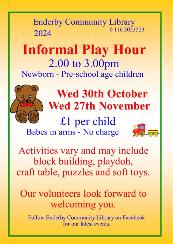 Informal Play Hour, Wednesday 27th November 2024, 2pm - 3pm.